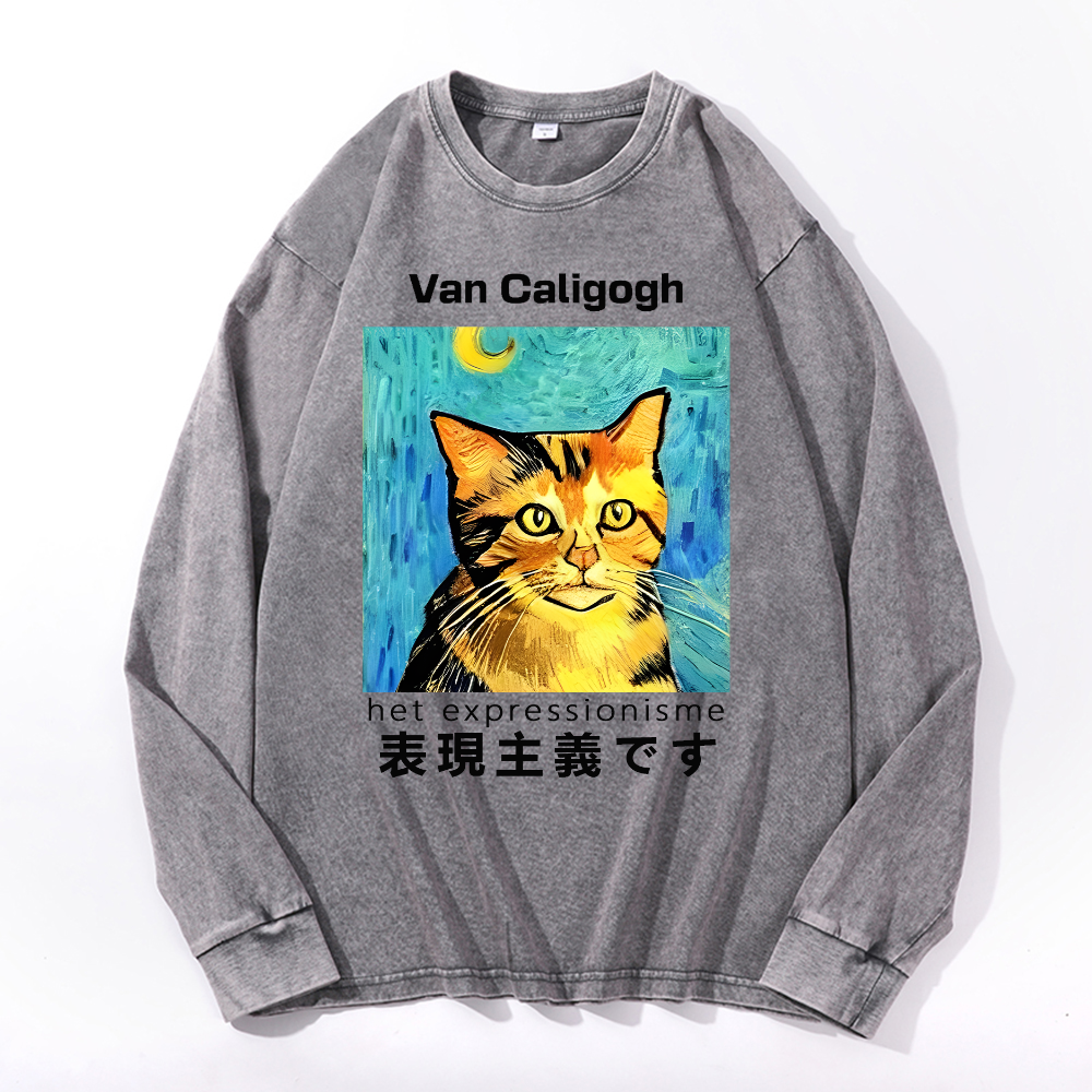 Cat Van Caligogh Vintage Cotton Wash Long-sleeve T-shirt