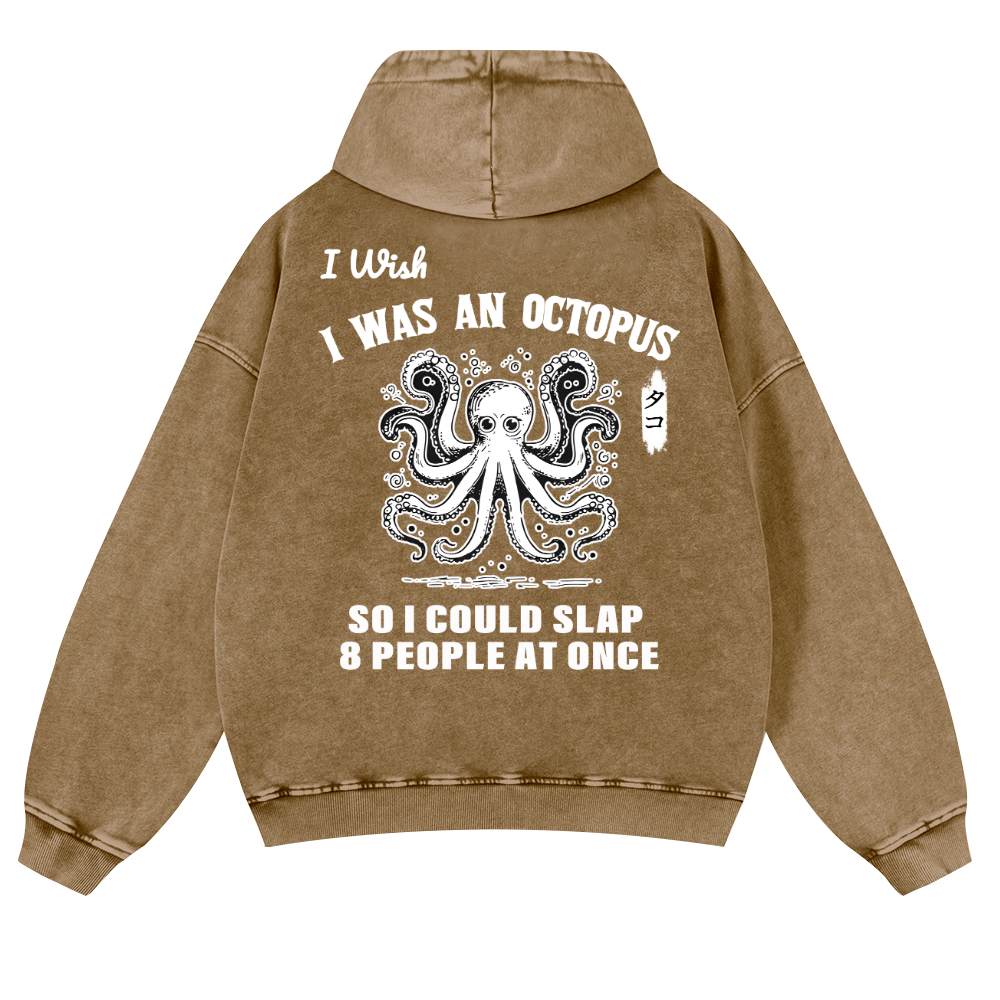 Octopus Vintage Washed Cotton Back Art Hoodie