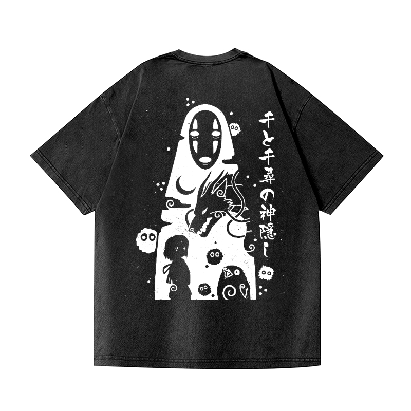 Ghibli No Face Kaonashi Vintage Wash Japanese Design Back Art T-Shirt