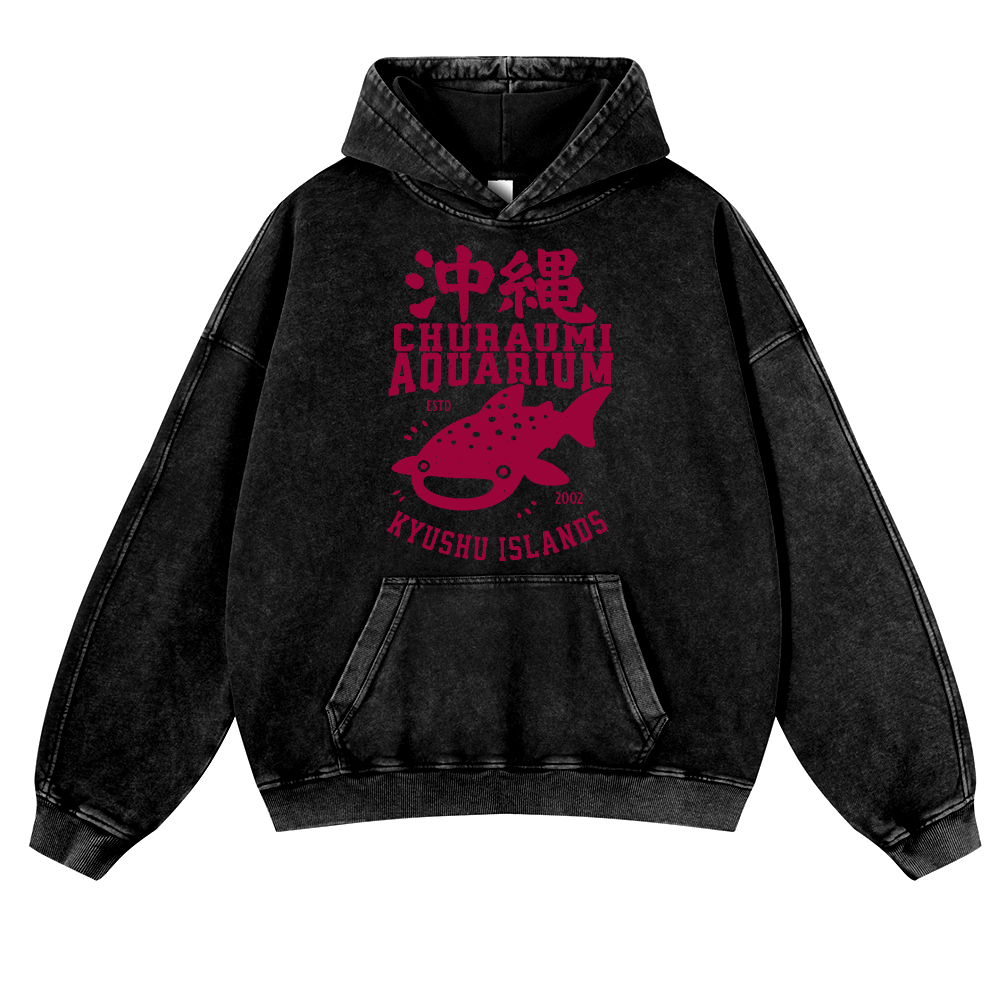 Okinawa Kyushu Islands Fish Vintage Washed Thick Cotton Hoodie