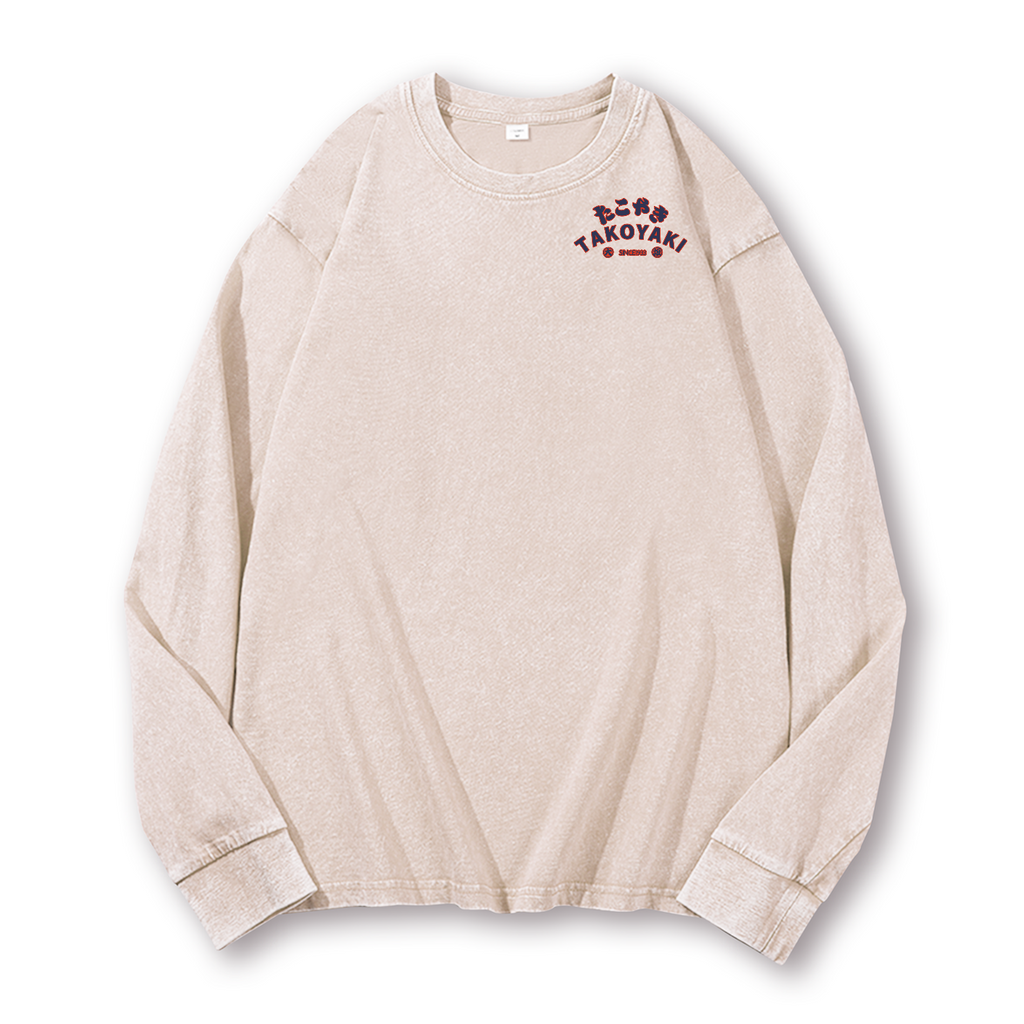 Takoyaki Octopus Vintage Washed Cotton Back Art Long-sleeve T-shirt
