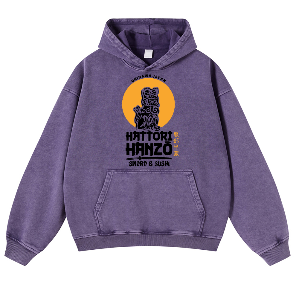 Okinawa Hattori Hanzo Komainu Vintage Washed Thick Cotton Hoodie