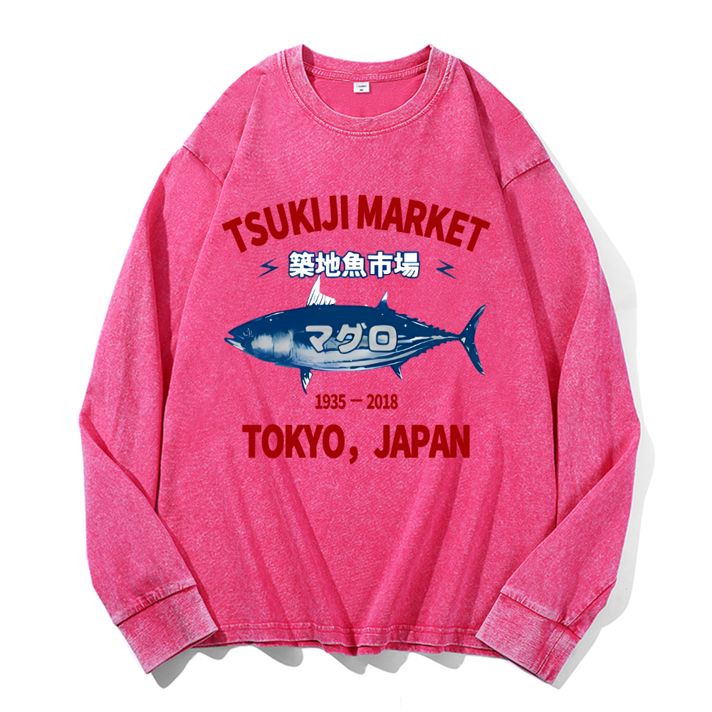 Vintage Cotton Wash Crewneck Long-Sleeve T-Shirt