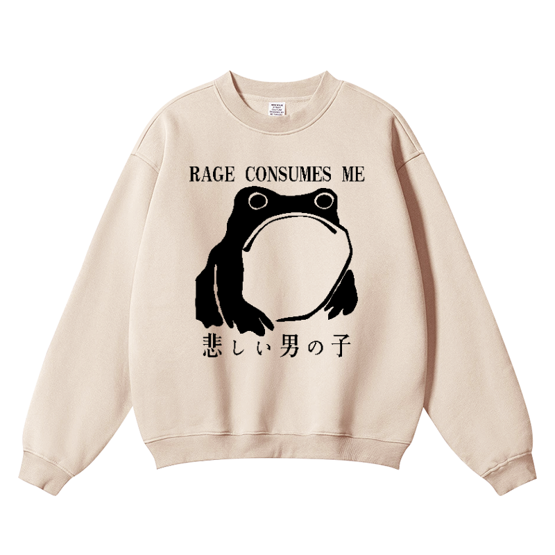 Rage Consumes Me Frog Vintage Cotton Blend Crewneck Sweatshirt