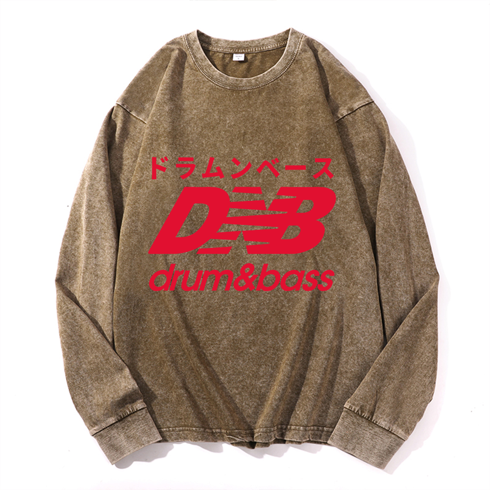 Drum and Bass Vintage Cotton Wash Crewneck Long-Sleeve T-Shirt
