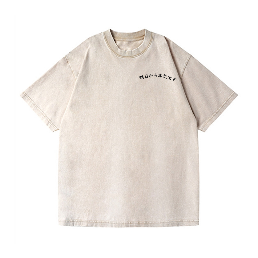Cat Vintage Wash Japanese Design Back Art T-Shirt