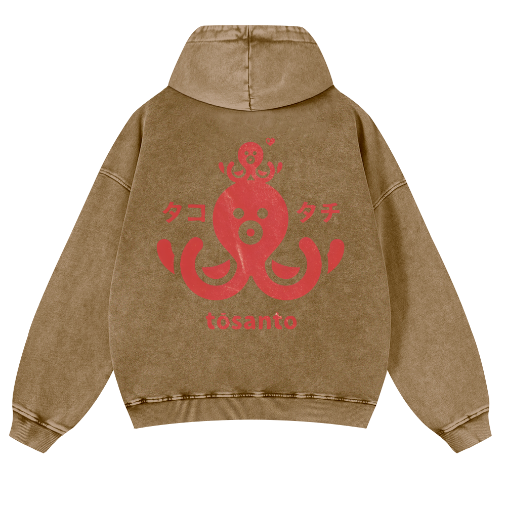 Octopus Vintage Washed Cotton Back Art Hoodie