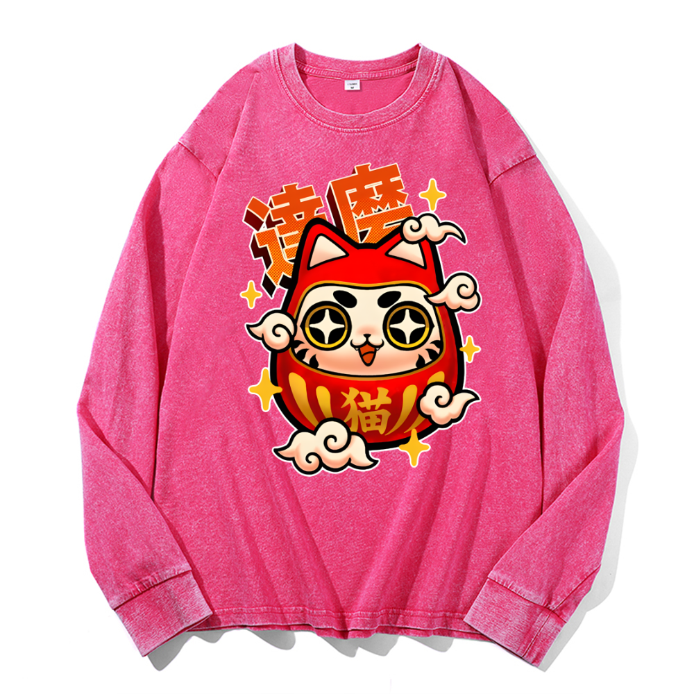 Daruma Vintage Cotton Wash Crewneck Long-Sleeve T-Shirt