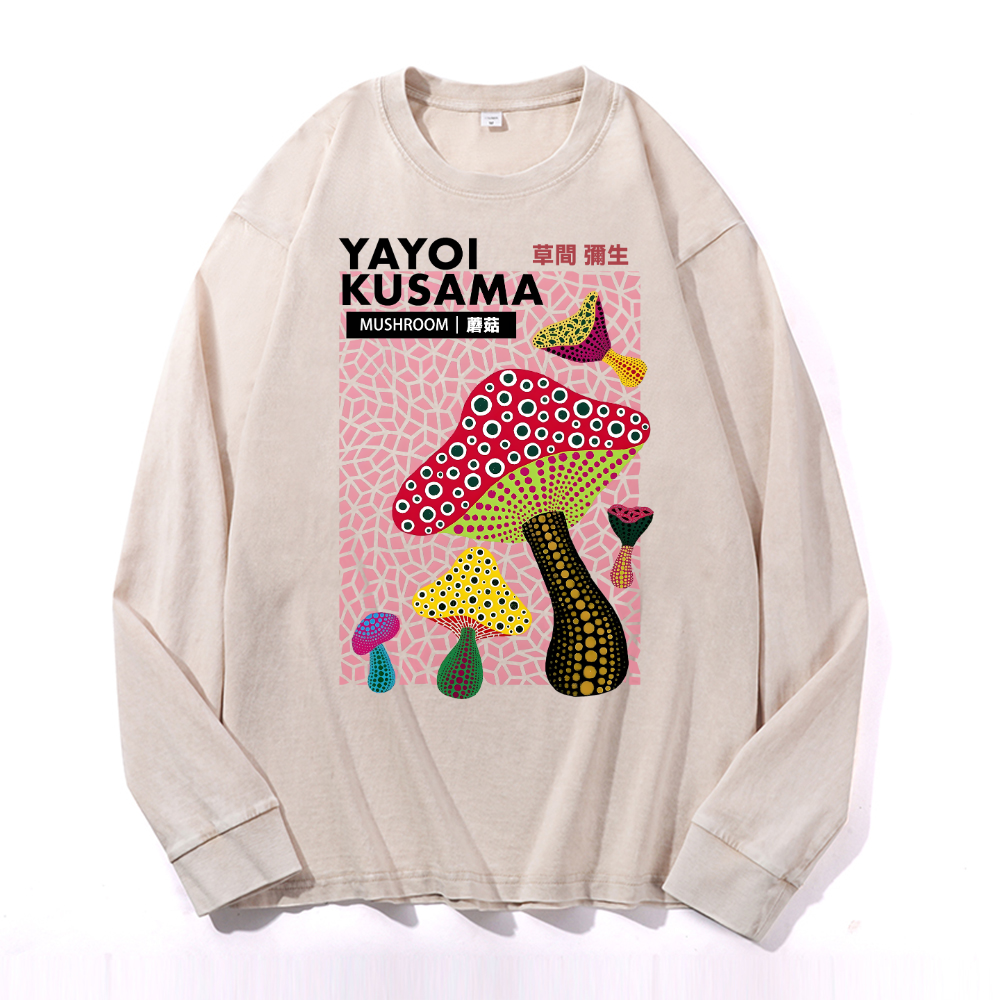 Yayoi Kusama Mushroom Vintage Cotton Wash Long-sleeve T-shirt