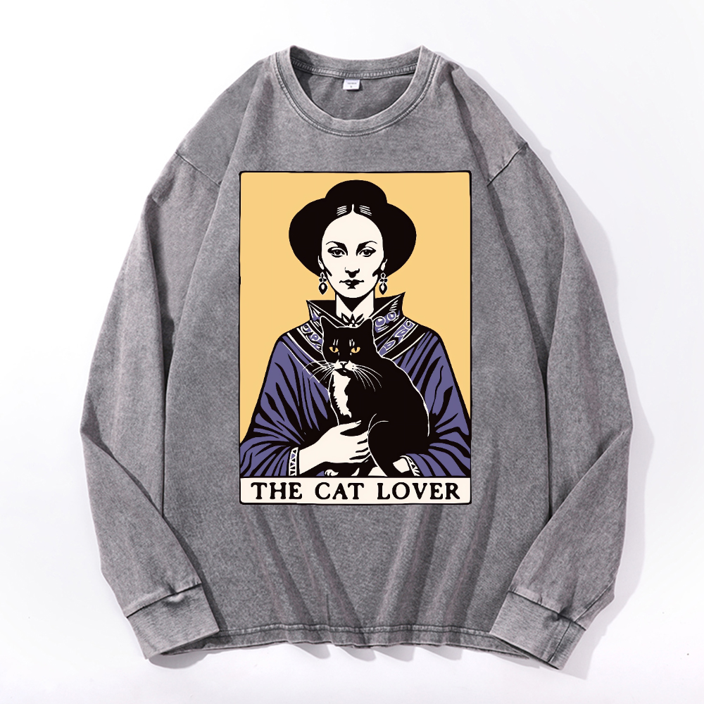The Cat Lover Vintage Cotton Wash Crewneck Long-Sleeve T-Shirt