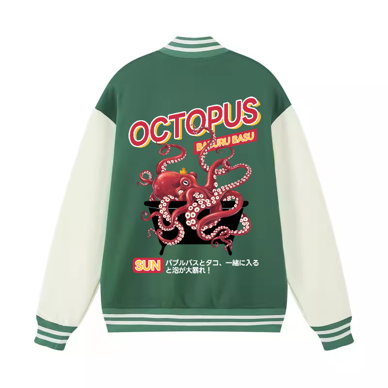 Bubble Bath Octopus Vintage Cotton Varsity Jacket