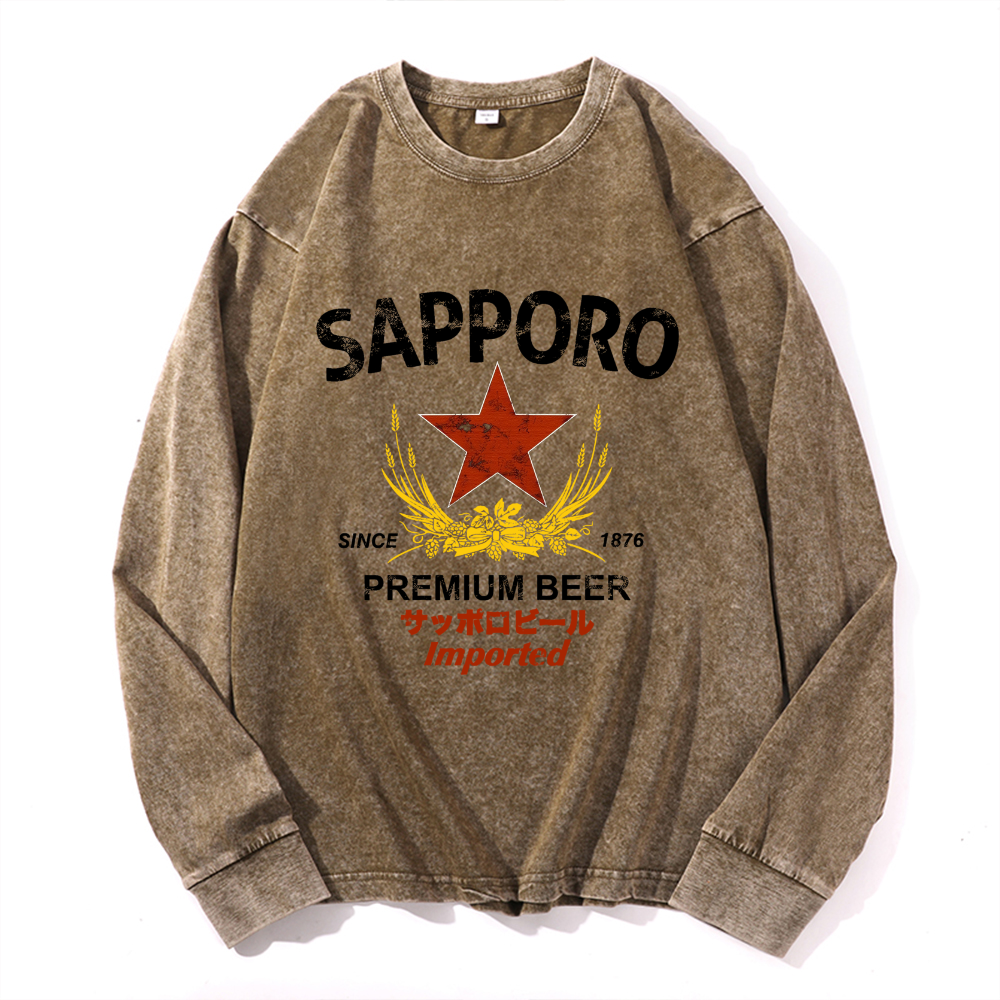 Vintage Cotton Wash Crewneck Long-Sleeve T-Shirt