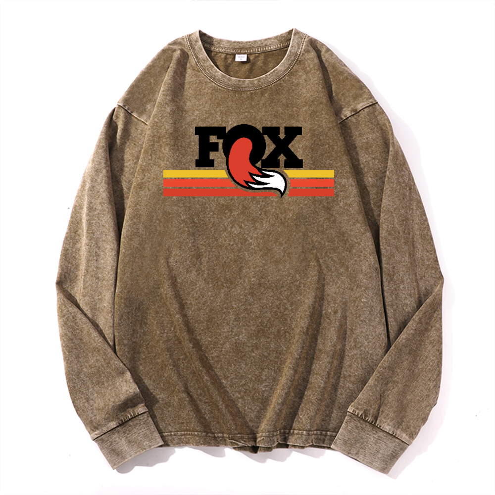 FOX Vintage Cotton Wash Crewneck Long-Sleeve T-Shirt