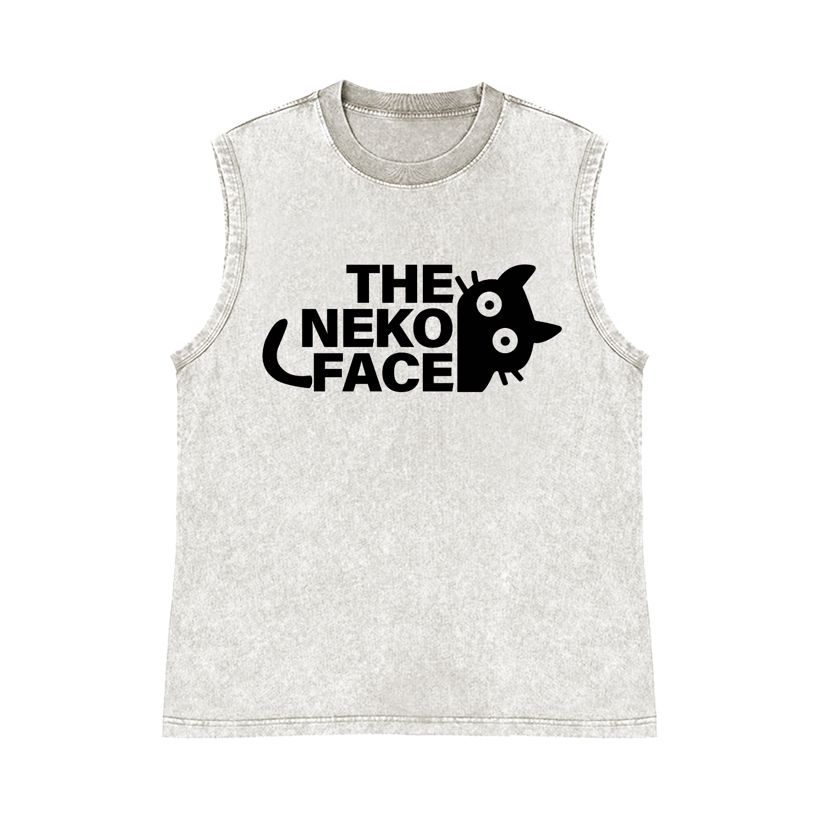 The Neko Face Pure Cotton Wash-Dyed Sleeveless Tank Top