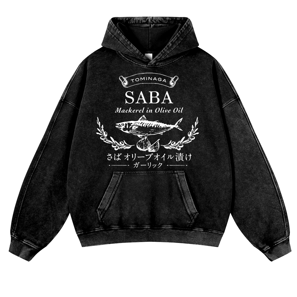 Mackerel Fish Vintage Washed Thick Cotton Hoodie
