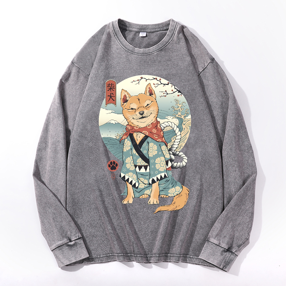 Vintage Cotton Wash Crewneck Long-Sleeve T-Shirt