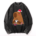 Capybara Vintage Cotton Wash Crewneck Long-Sleeve T-Shirt