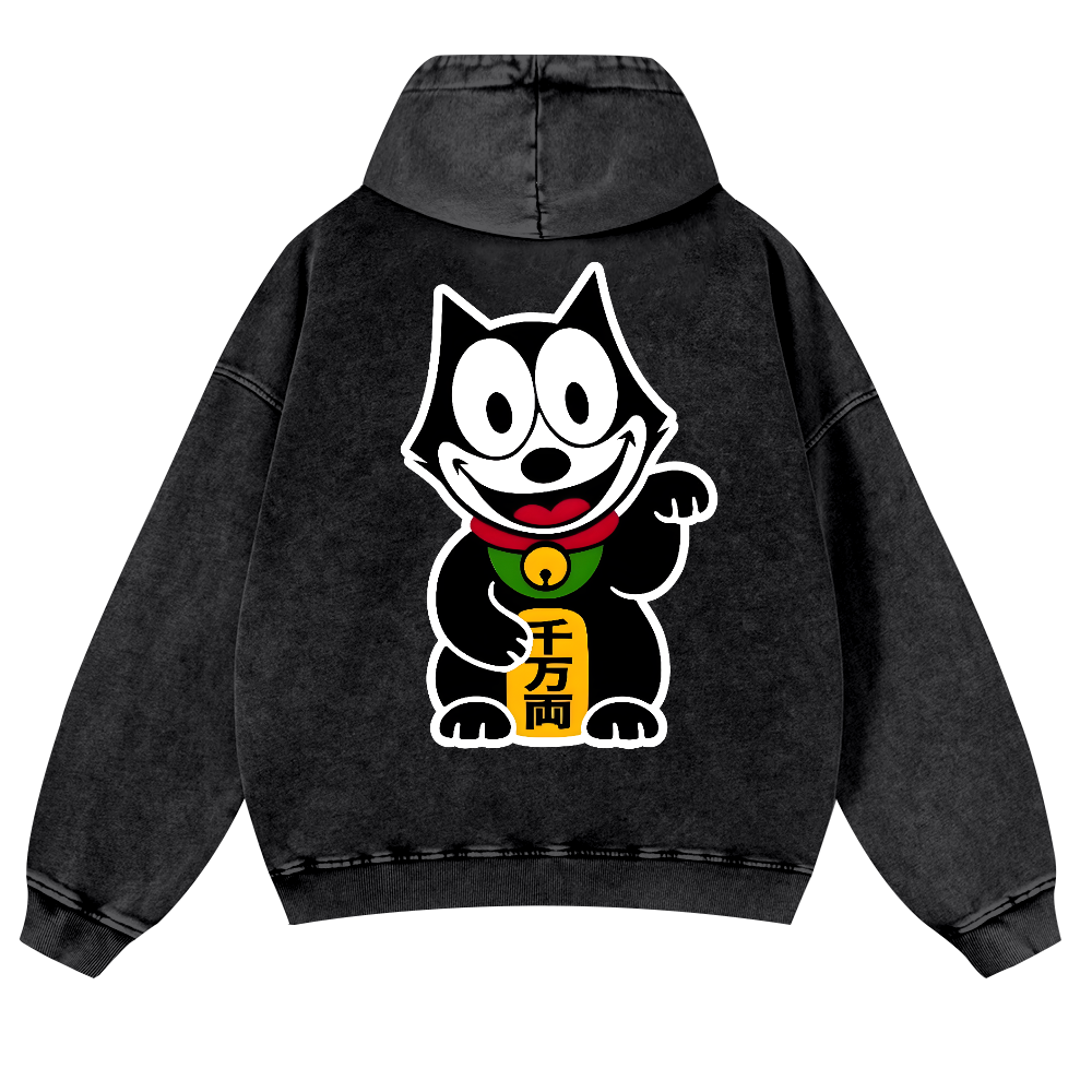 Felix The Cat Vintage Washed Cotton Back Art Hoodie