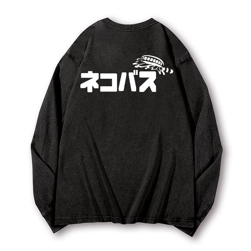 Ghibli Catbus Vintage Washed Cotton Back Art Long-sleeve T-shirt