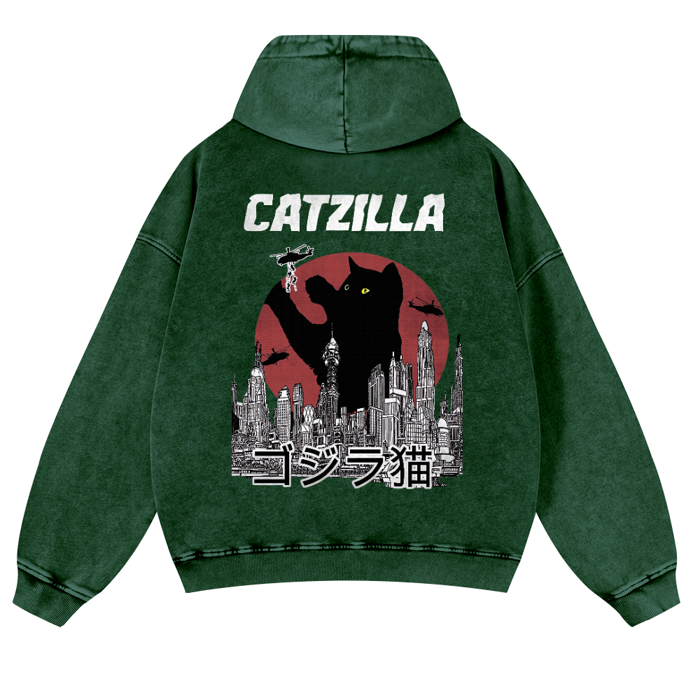 Catzilla Cat Kaiju Vintage Washed Cotton Back Art Hoodie