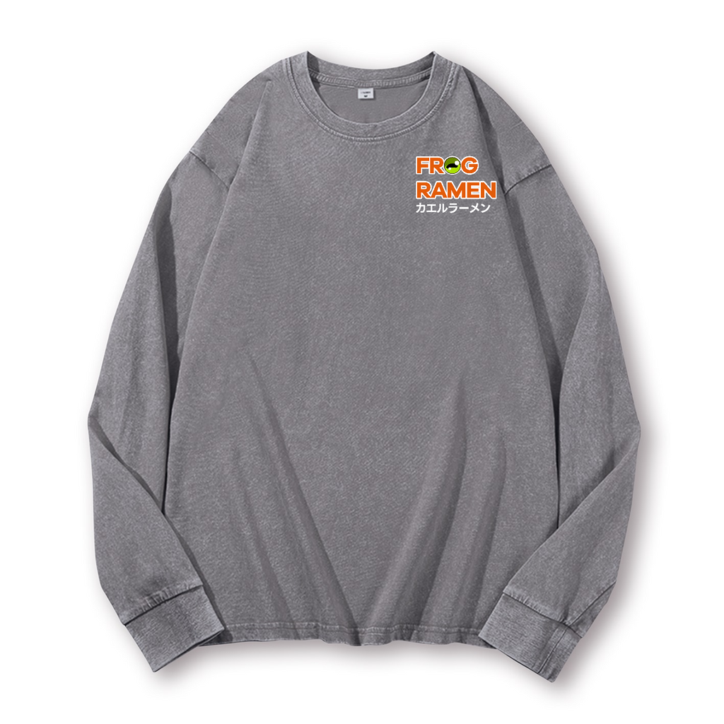 Frog Ramen Vintage Washed Cotton Back Art Long-sleeve T-shirt