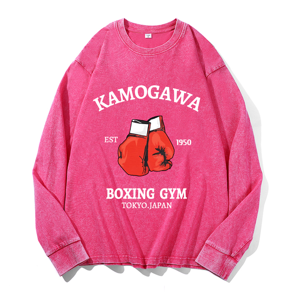 Kamogawa Box GYM Tokyo Japan Vintage Cotton Wash Crewneck Long-Sleeve T-Shirt