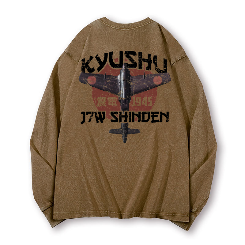 Kyushu J7W Shinden Fighter Vintage Washed Cotton Back Art Long-sleeve T-shirt