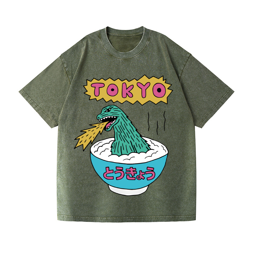 Kaiju The Monster Rice of Tokyo Vintage Wash Japanese Design T-Shirt