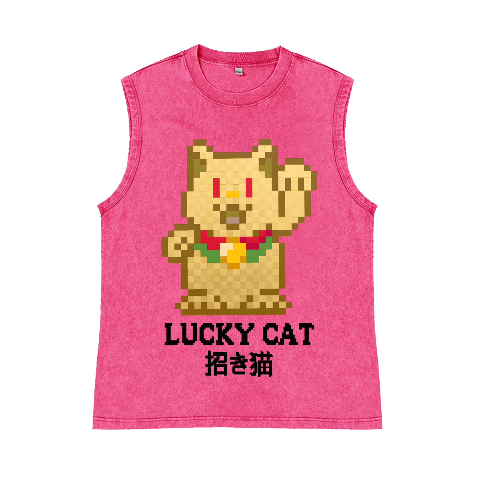 Mosaic Lucky Cat Pure Cotton Wash-Dyed Sleeveless Tank Top