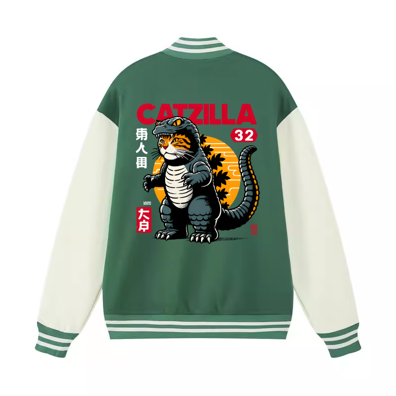 Cat Kaiju Catzilla Vintage Cotton Varsity Jacket