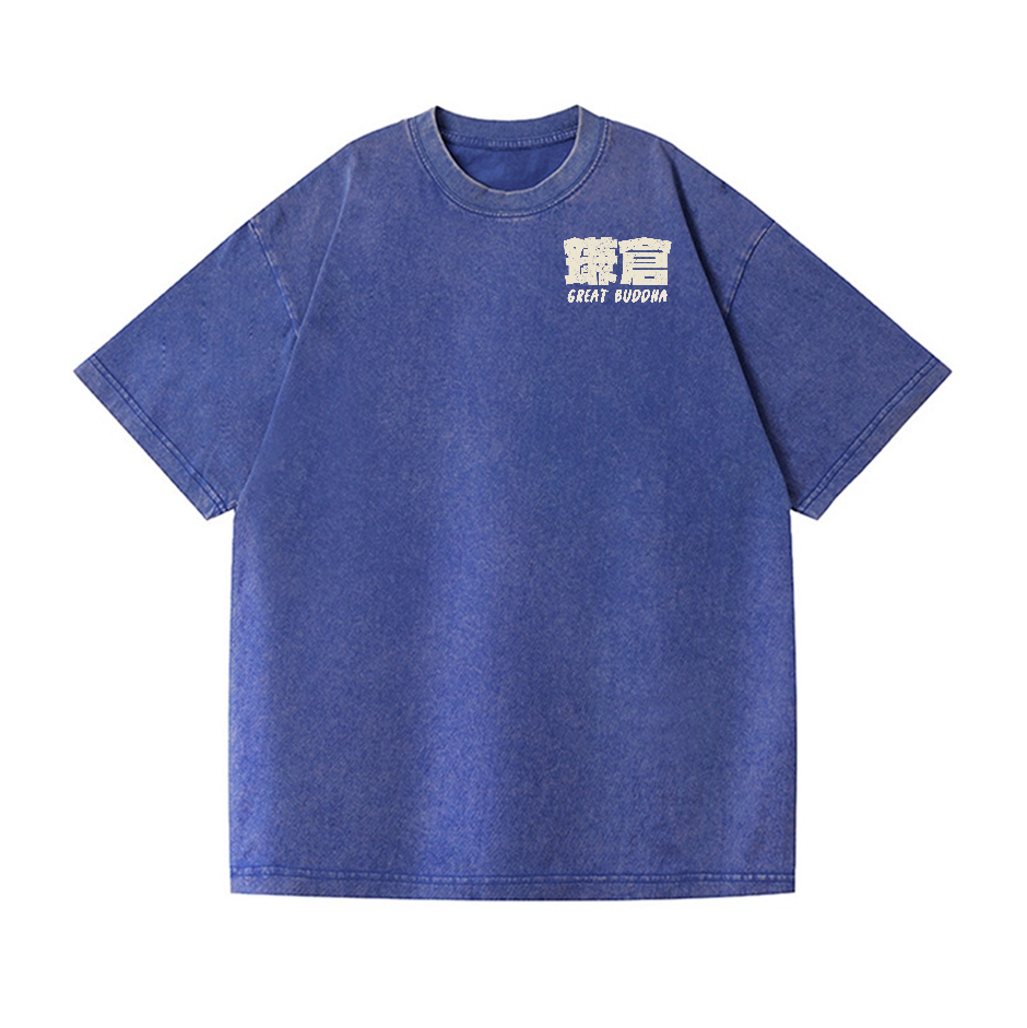 Buddhism Kamakura Daibutsu Great Buddha Vintage Wash Japanese Design Back Art T-Shirt
