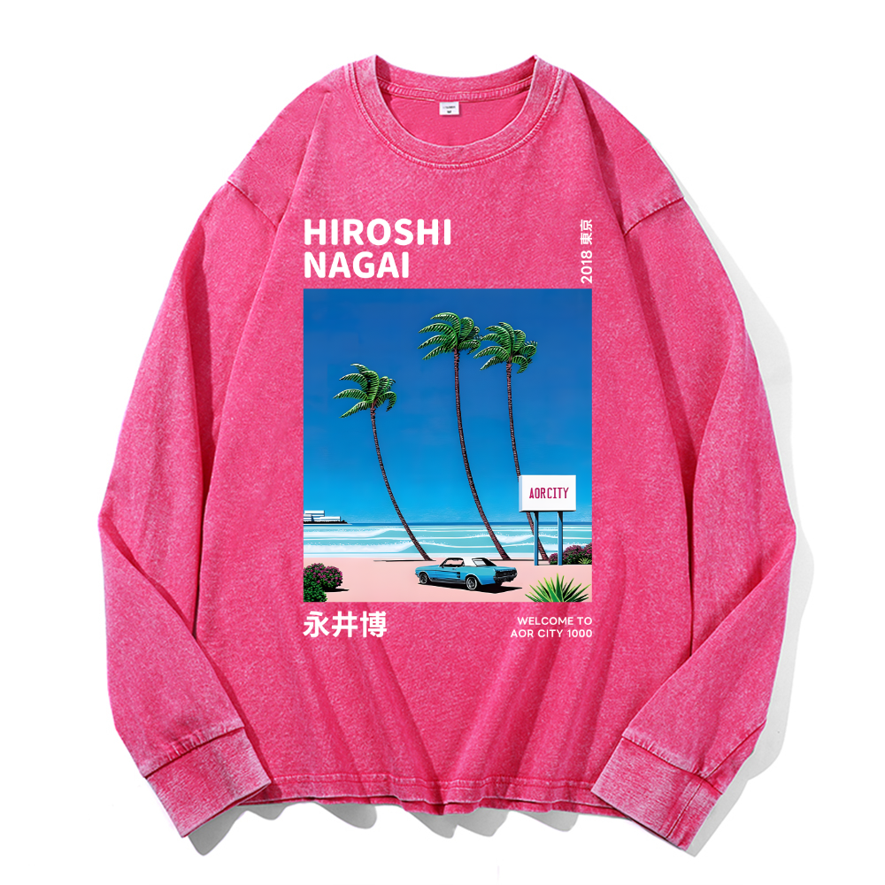 Hiroshi Nagai Vintage Cotton Wash Crewneck Long-Sleeve T-Shirt