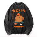 Capybara Vintage Cotton Wash Crewneck Long-Sleeve T-Shirt