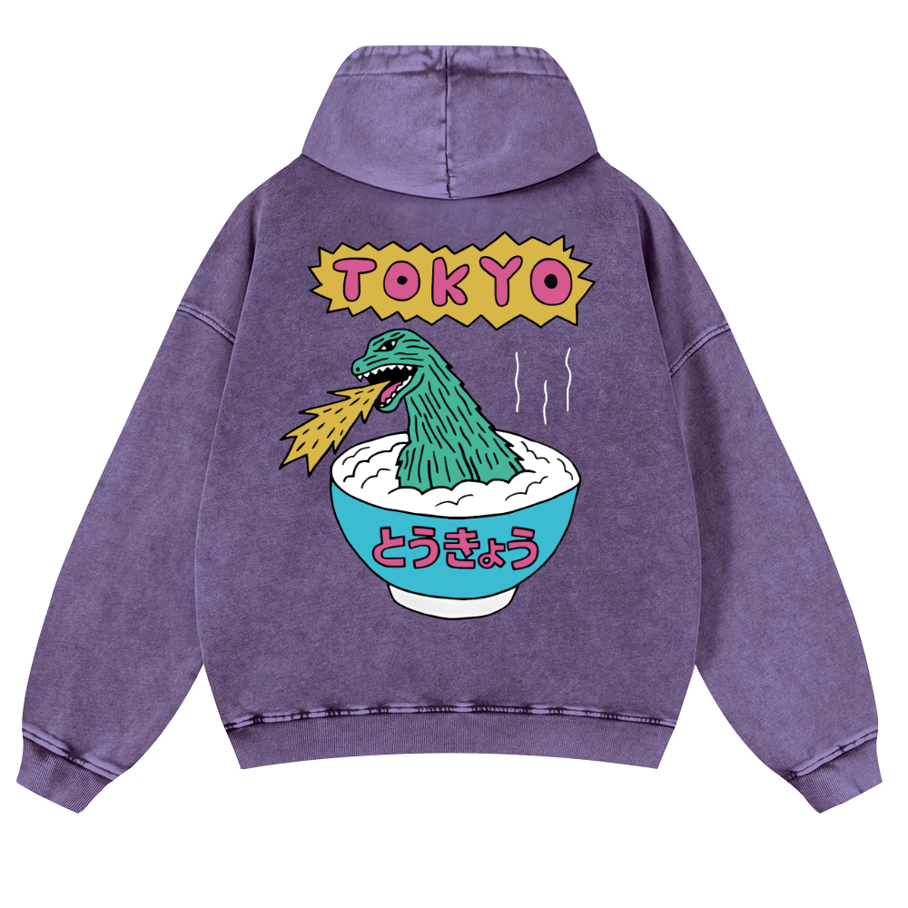 Kaiju The Monster Rice of Tokyo Vintage Washed Cotton Back Art Hoodie