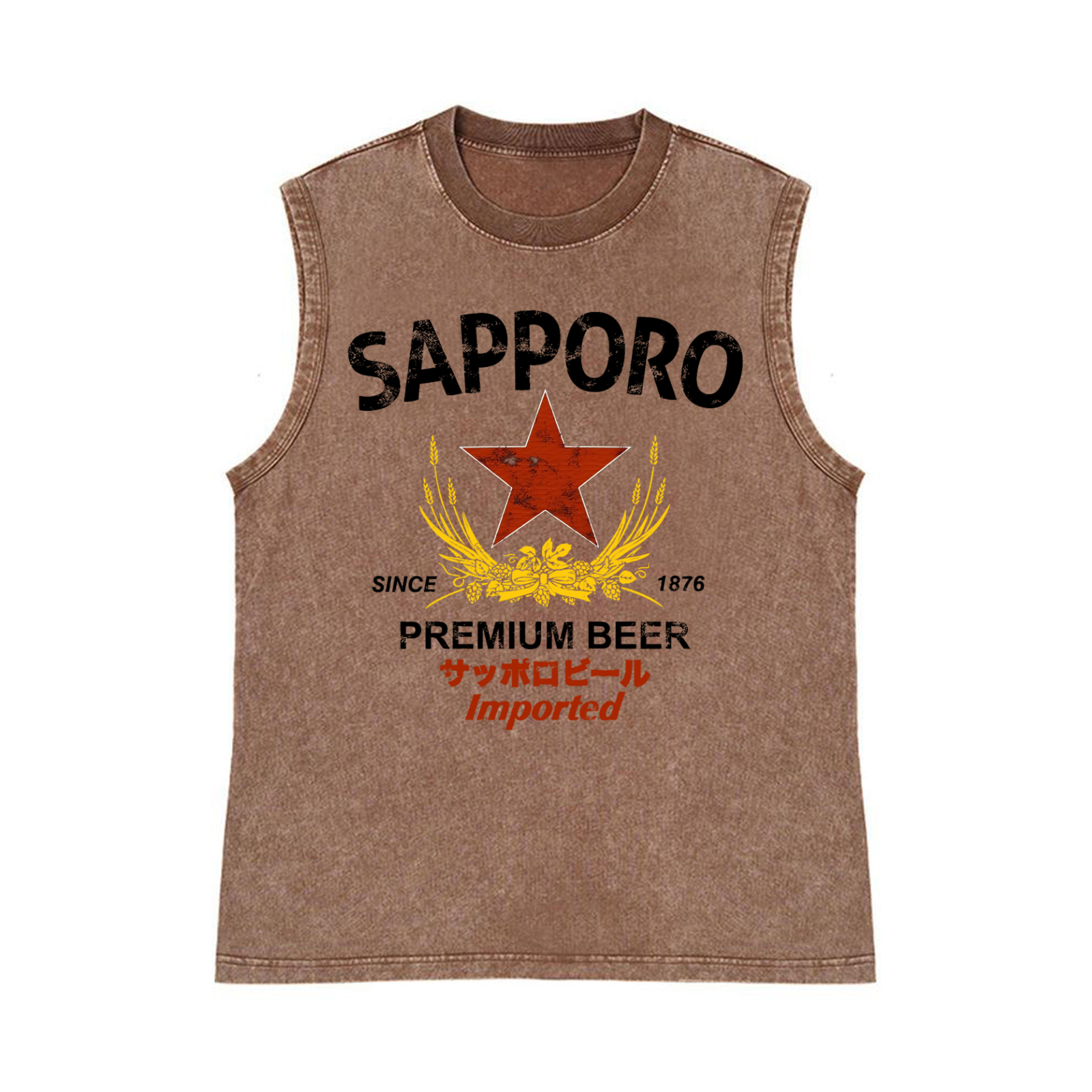Sapporo Beer Pure Cotton Wash-Dyed Sleeveless Tank Top