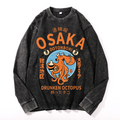 Osaka Drunken Octopus Vintage Cotton Wash Crewneck Long-Sleeve T-Shirt