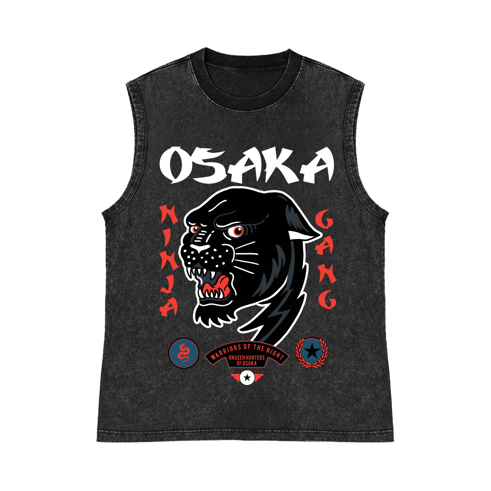 Osaka Panther Pure Cotton Wash-Dyed Sleeveless Tank Top