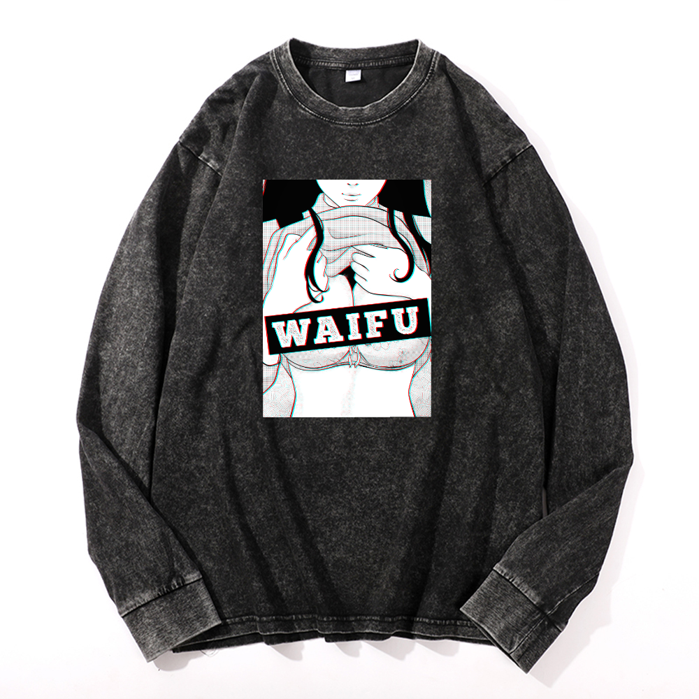 Vintage Cotton Wash Crewneck Long-Sleeve T-Shirt
