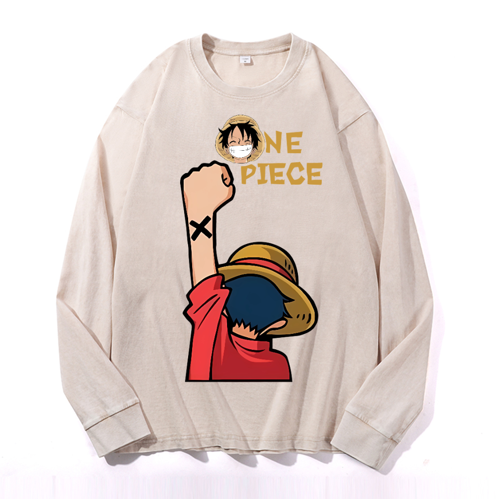 Vintage Cotton Wash Crewneck Long-Sleeve T-Shirt