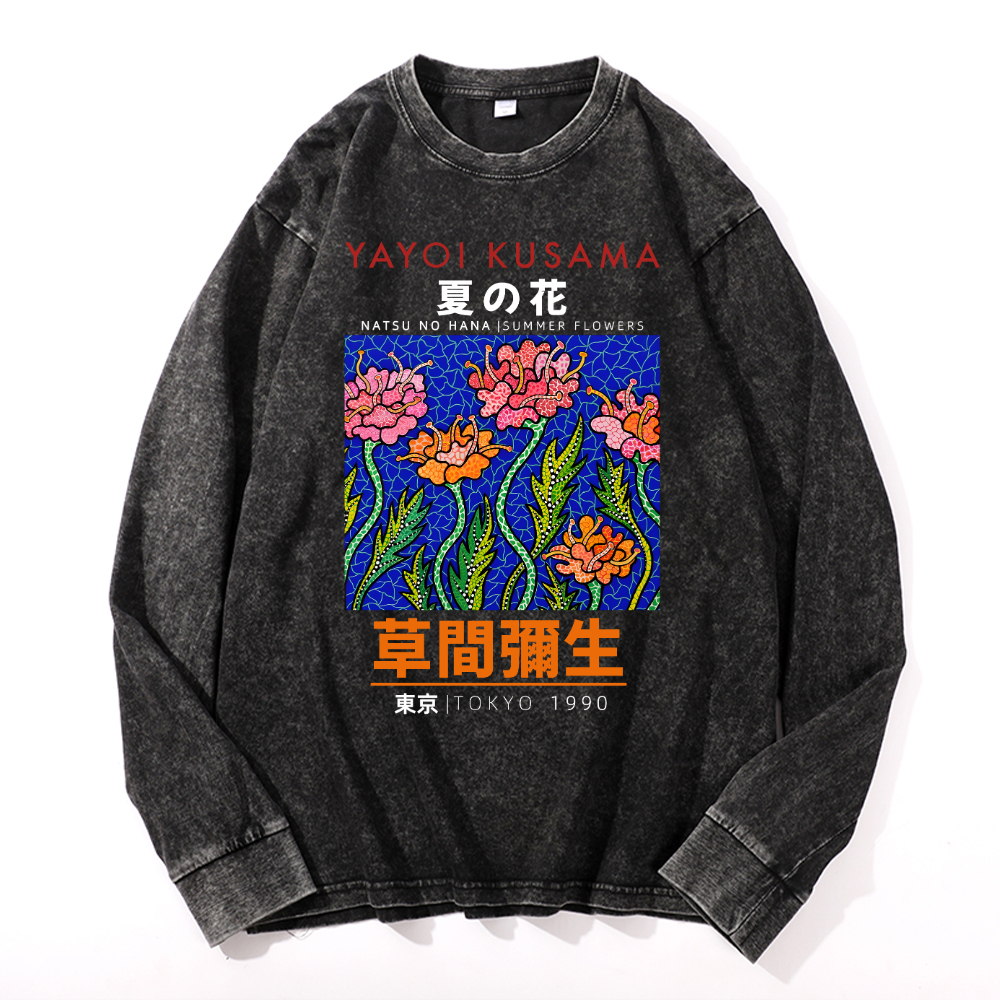 Yayoi Kusama Flower Vintage Cotton Wash Long-sleeve T-shirt