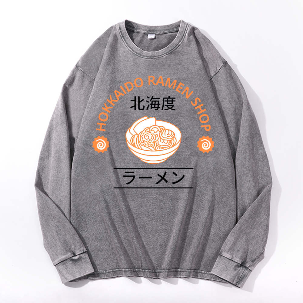 Vintage Cotton Wash Crewneck Long-Sleeve T-Shirt
