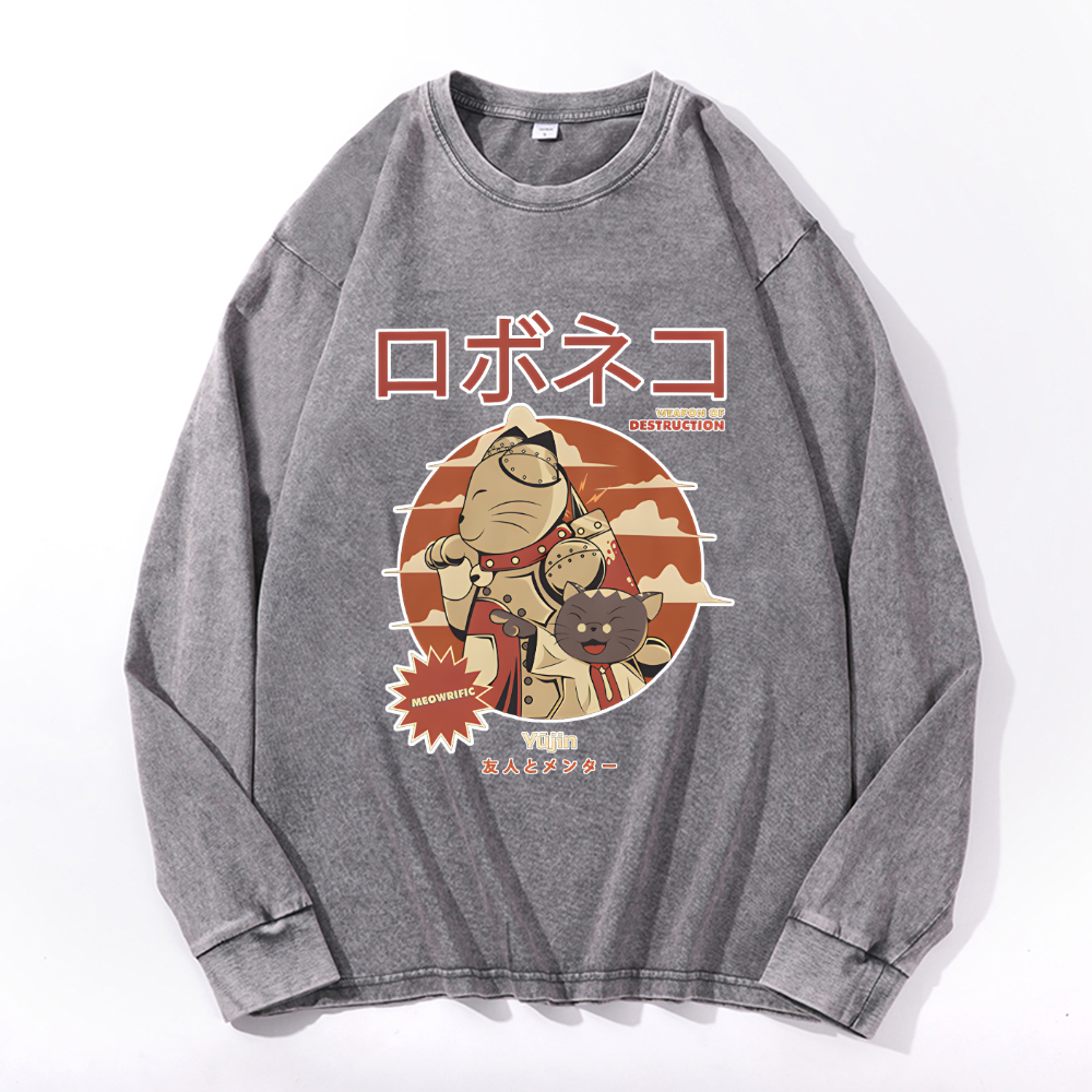 Vintage Cotton Wash Crewneck Long-Sleeve T-Shirt
