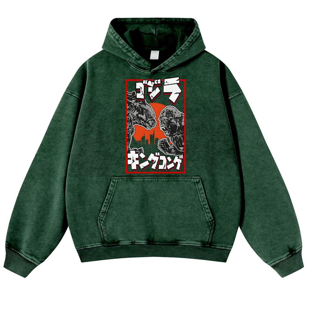 Kaiju VS King Kong Vintage Washed Thick Cotton Hoodie
