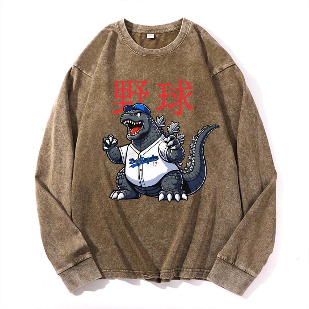 Los Angeles Dodgers Kaiju Tokyo Tiger Baseball Vintage Cotton Wash Crewneck Sweatshirt