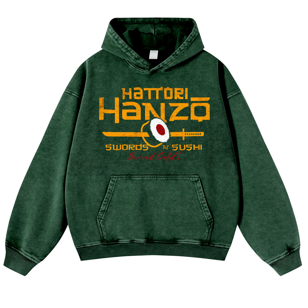 Hattori Hanzo Sushi Vintage Washed Thick Cotton Hoodie