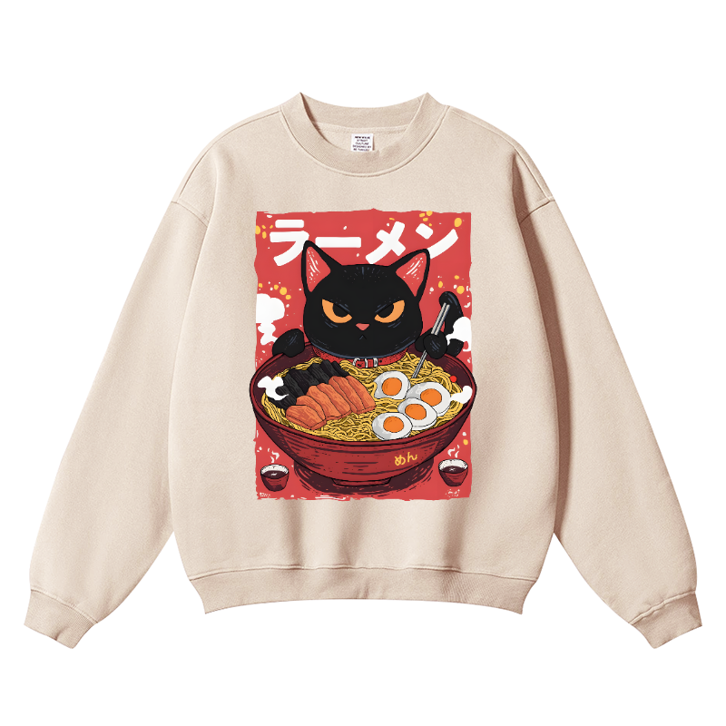 Ramen Cat Vintage Cotton Blend Crewneck Sweatshirt