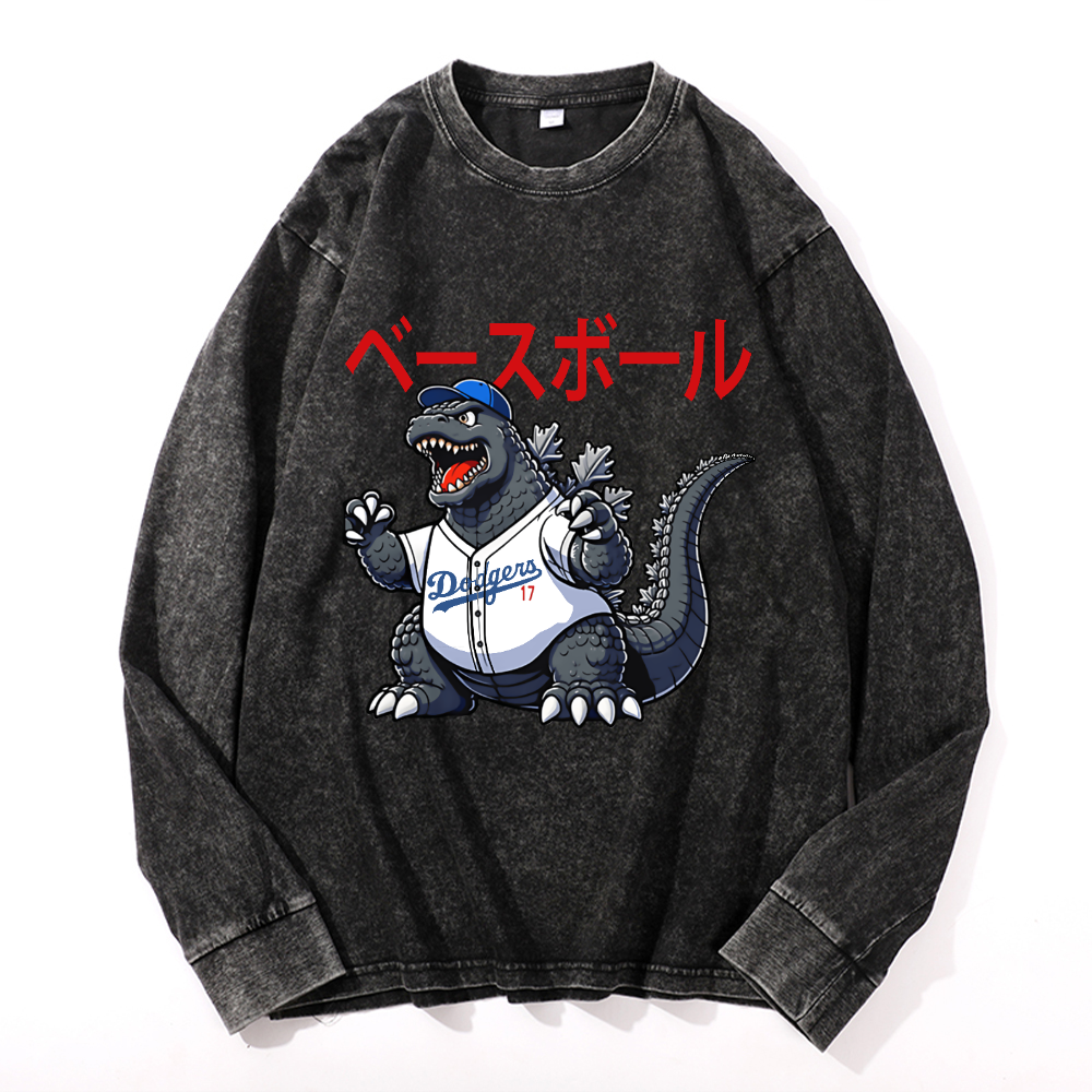 Dodgers Kaiju 17 Baseball Vintage Cotton Wash Long-sleeve T-shirt