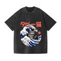 Cat Wave Vintage Wash Japanese Design T-Shirt