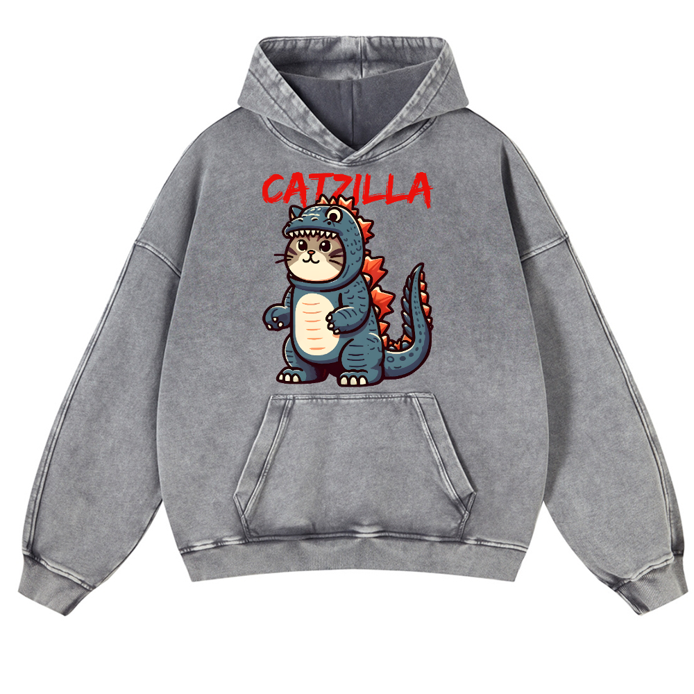 Catzilla Cat Kaiju Vintage Washed Thick Cotton Hoodie