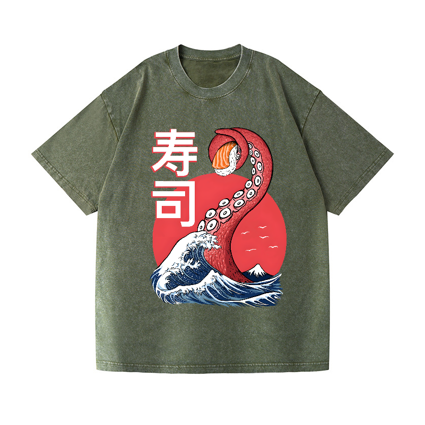 Sushi Octopus Vintage Wash Japanese Design T-Shirt